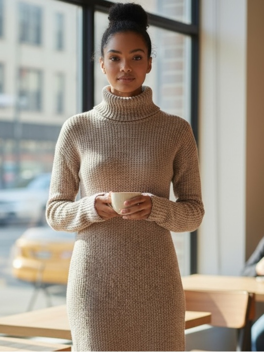 American Eagle Outfitters Taupe Turtleneck Sweater Dress